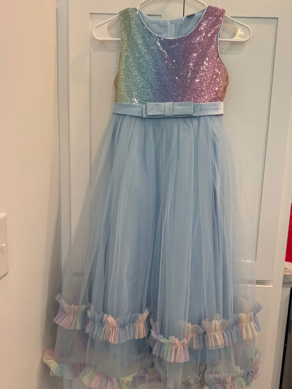 Sparkle Rainbow Sequin & Blue Tulle Girls' Dress